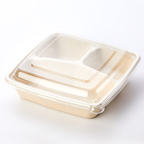 32OZ 3-Comp Square Pulp Food Box With Lid
