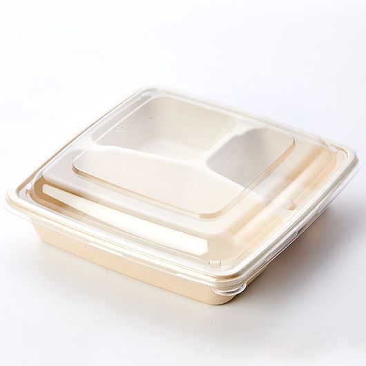 48OZ 3-Comp Square Pulp Food Box With Lid