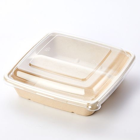 32OZ Square Pulp Food Bowl With Clear PET Lid