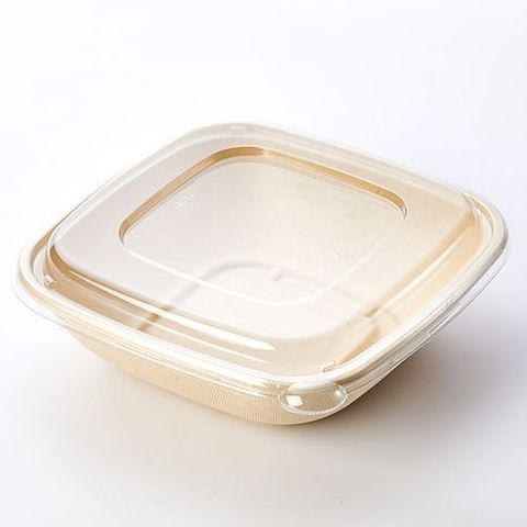24 & 32 & 48OZ Square Pulp Food Bowl With PET Clear Lid